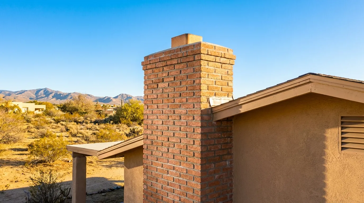 Brick chimney against a clear desert sky in Enterprise, NV