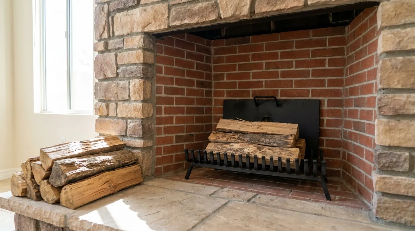 A fireplace firebox being restored with new firebrick and refractory mortar in Spring Valley
