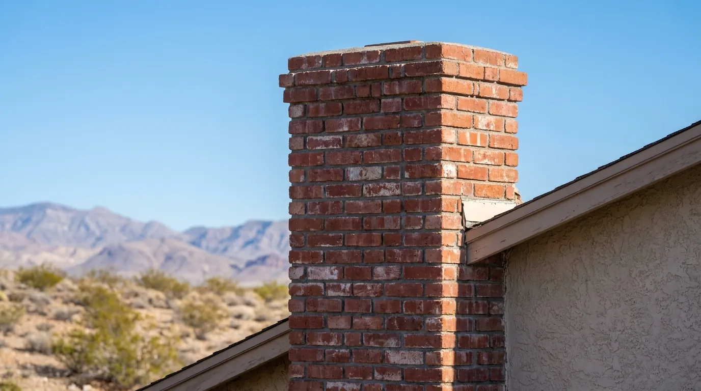 Brick chimney against a bright desert sky in Spring Valley, NV